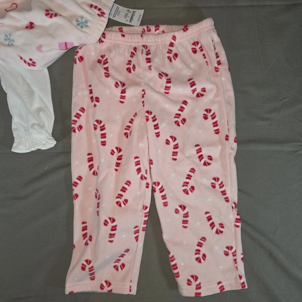Carters Just One You Kids 2T 3-Piece Holiday Pajama Set Candy Cane Pink White